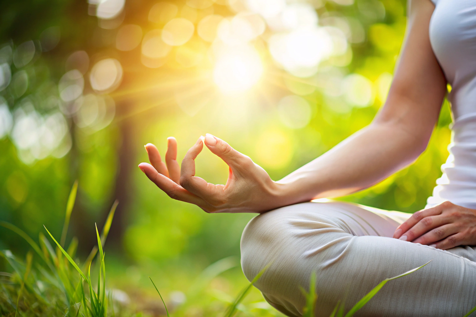 A peaceful and abstract image of hands in a gentle mudra gesture, symbolizing connection and communication, against a blurred natural background with no text or identifiable features